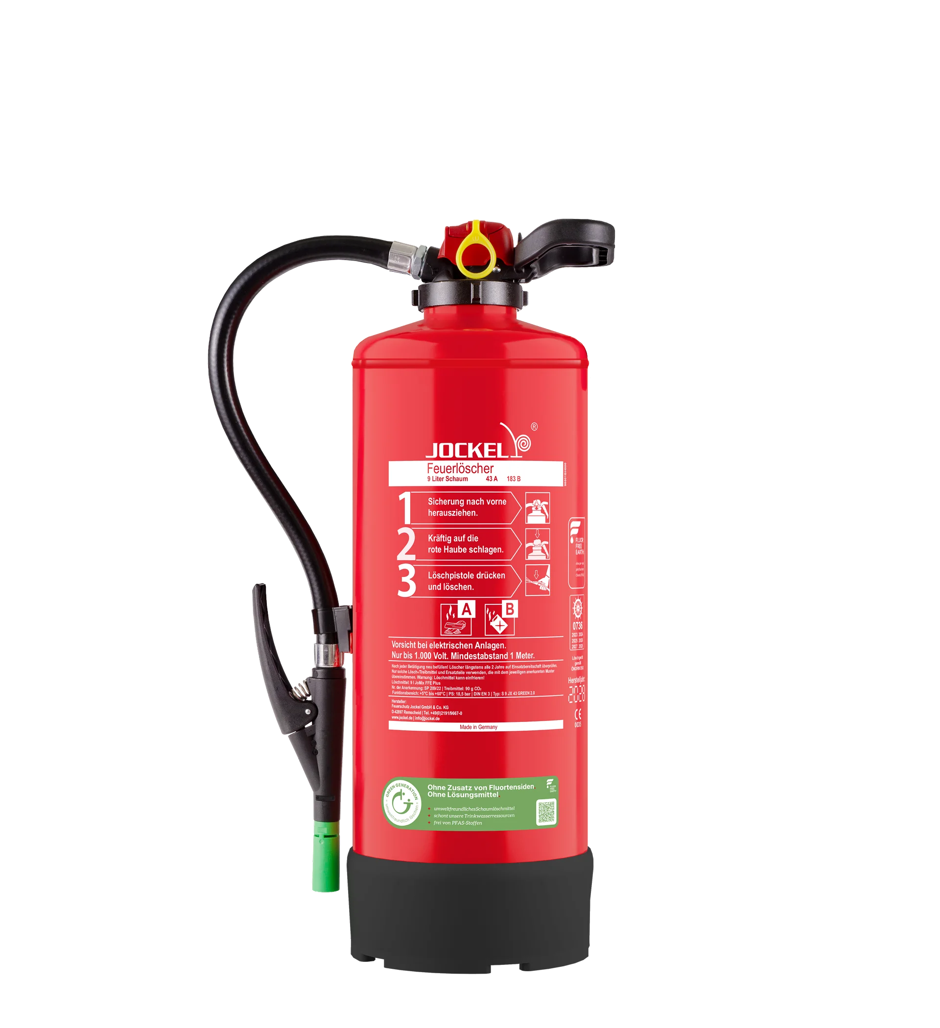 Jockel Feuerlöscher S6JX Green 2.0 FR 6 Liter, Schaumlöscher – 6 L fluorfreier Schaumlöscher für Brandklassen A & B